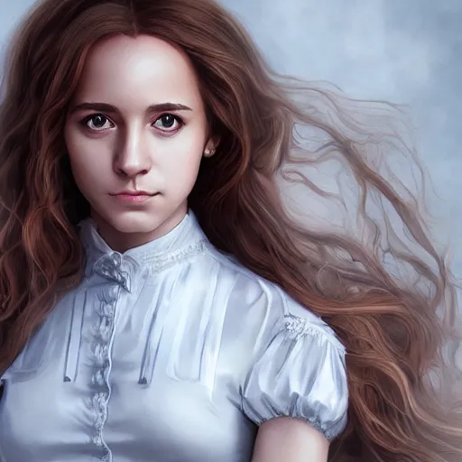 Image similar to 2 5 year old hermione granger, professionally retouched, realistic, smooth face, perfect eyes, symmetrical, full body shot, wide angle, sharp focus, 8 k high definition, insanely detailed, intricate, elegant, art by artgerm