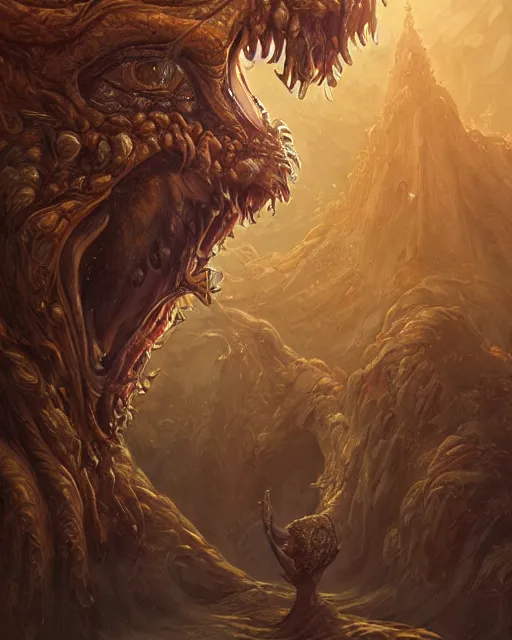 Image similar to portrait of Garfield as a large Lovcraftian monster, fantasy, intricate, elegant, highly detailed, digital painting, artstation, concept art, smooth, sharp focus, illustration, art by artgerm and greg rutkowski