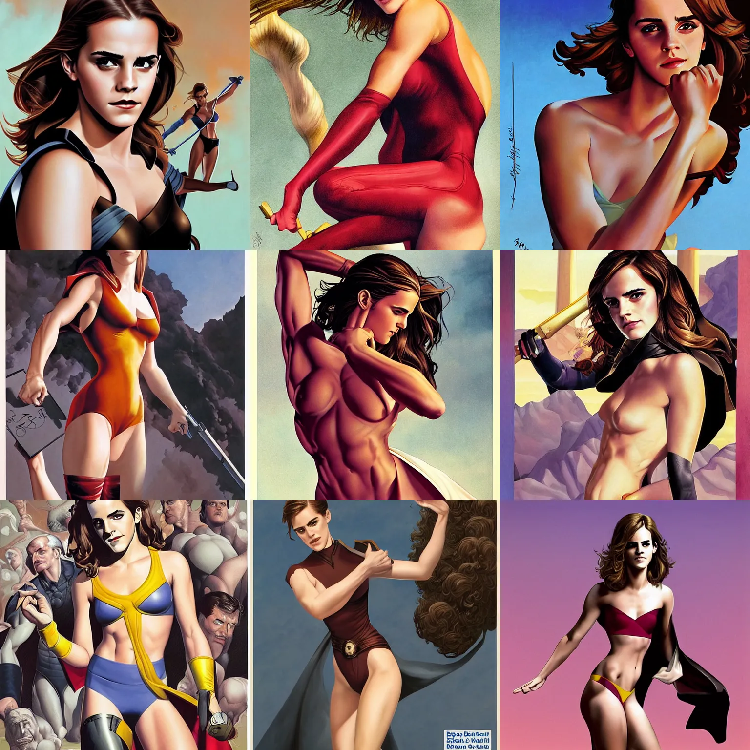 Prompt: model Emma Watson as in a strong pose by brian bolland by alex ross by Esad Ribic by Greg Land digital painting digital art