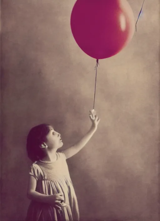 Image similar to little girl looks at a balloon that flies away, fine art portrait photography by Sarah Moon