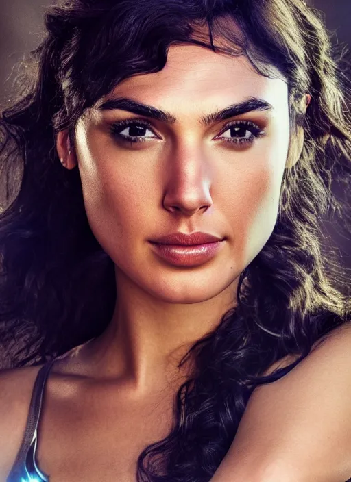 Prompt: portrait of gal gadot turned into a genie, by francis giancobetti, natural light, detailed face, canon eos c 3 0 0, ƒ 1. 8, 3 5 mm, 8 k, medium - format print, full body shot