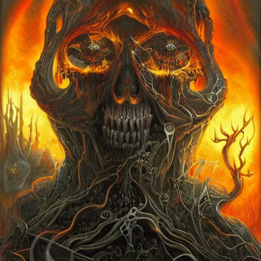 Image similar to abhorrent manifestation of the nexus of the black flame, Dan Seagrave art