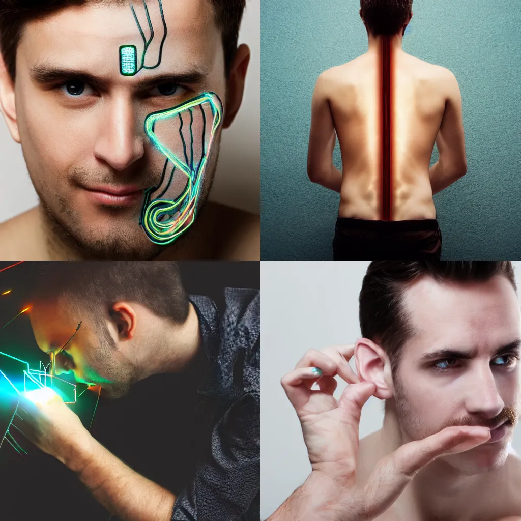 Prompt: man with circuitry on his skin