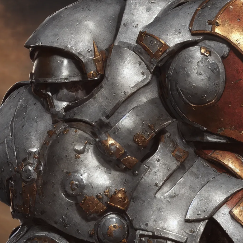 Image similar to medieval space marine helmet, unreal engine, 8 k, ultra realistic, ultra detail