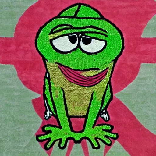 Prompt: pepe the frog as carpet deco