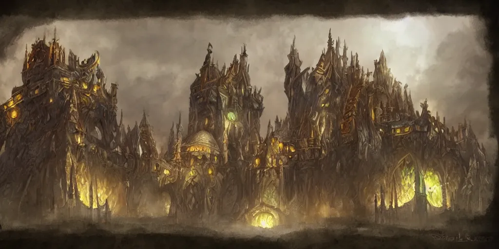Image similar to a fantasy architectural, drawn by sebastian luca, world of warcraft, dungeons and dragons, concept art.