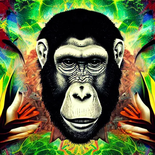 Image similar to stoned ape theory, psilocybin mushrooms, abstract, evolution