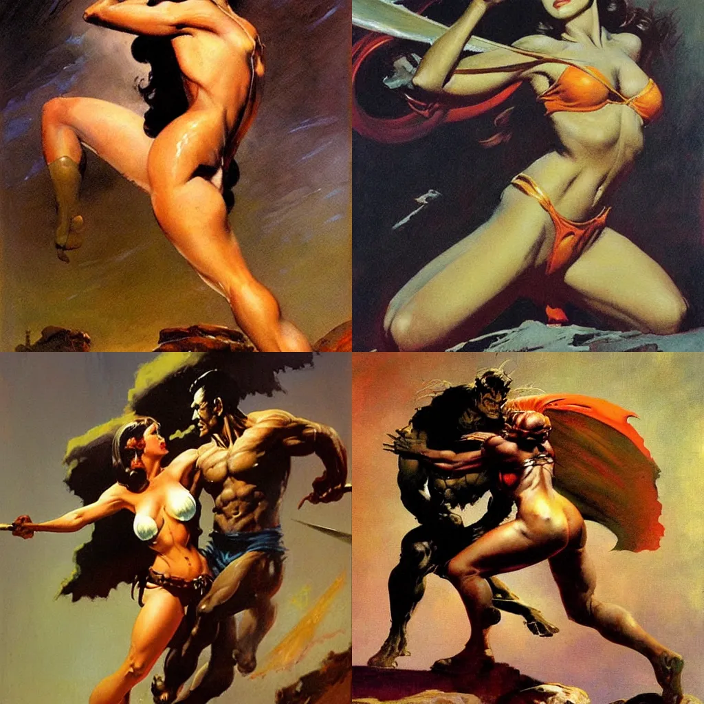 Prompt: an il painting by Frank Frazetta