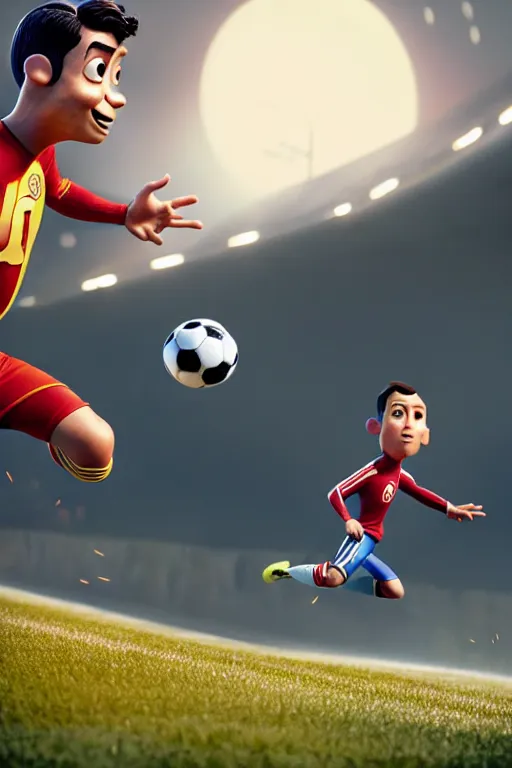 Prompt: pixar man cristiano ronaldo running from a soccer field | glamorous oily soft polished rich ornate modern | weta disney pixar movie still photo | hi - fructose, sci fi fantasy, smooth, octane render, sharp focus, artstation, concept art | artgerm, mucha, rutkowski, feng zhu, wlop, loish