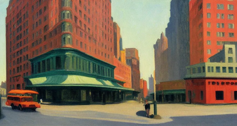 Prompt: a beautiful scenic oil painting of new york by edward hopper