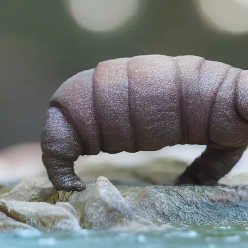 Prompt: giant tardigrade, photorealistic, smooth, sharp focus, at a river