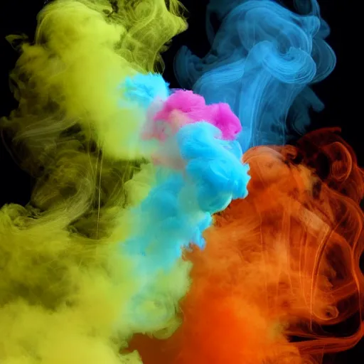 Image similar to multi color smoke with the small ( outstretched ribbed wings and head of a fairytale dragon ), billowy, 8 k, 4 k