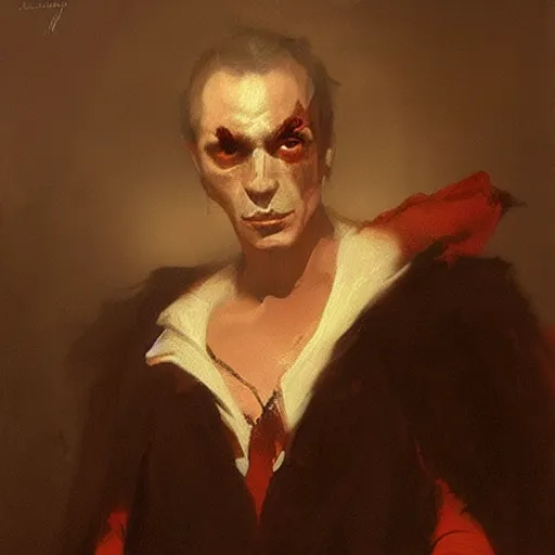 Image similar to oil painting portrait of (vampire) by hyacinthe rigaud, (Greg rutkowski)