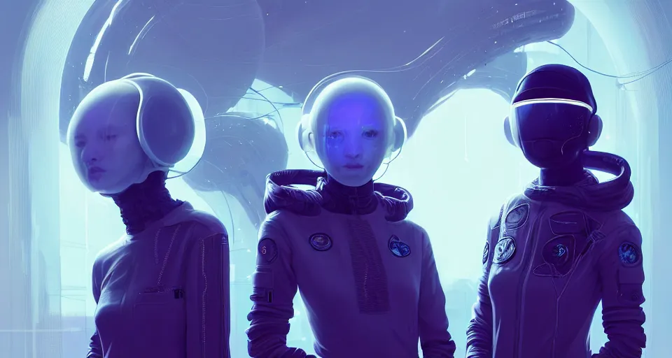 Prompt: portrait of yael shelbia and kang seul - gi, venus squid astronaut, burka, symetrical facial, white hair, intricate design details. cyberpunk, rioter, by ruan jia and beeple. smooth gradients, deep space.