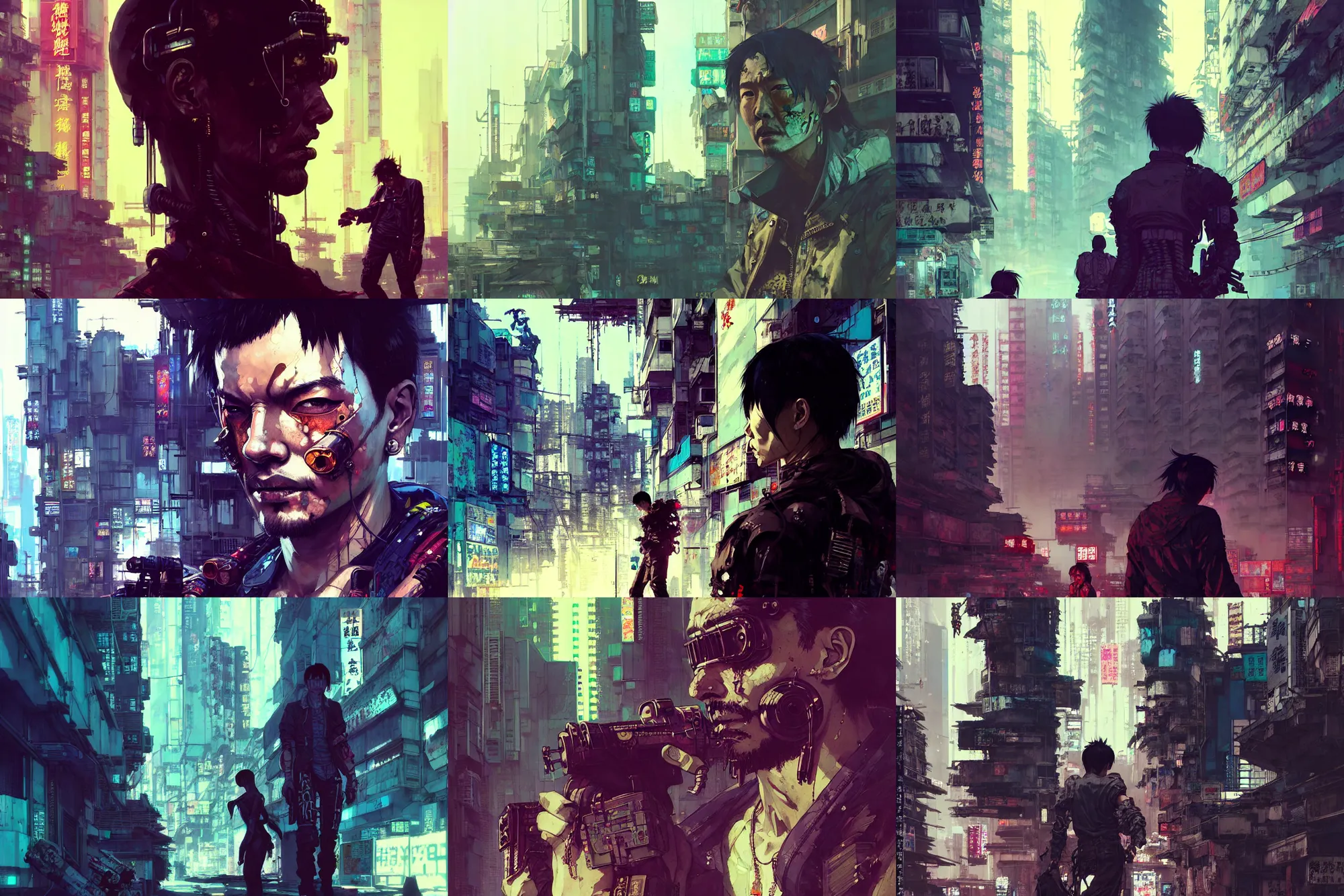 Prompt: hyper - realistic cyberpunk portrait of abandoned kowloon, extreme detail, in style of pan ren wei, yoji shinkawa, ilya kuvshinov, atey ghailan, by greg rutkowski, by greg tocchini, by james gilleard, by joe fenton, by kaethe butcher, grunge aesthetic