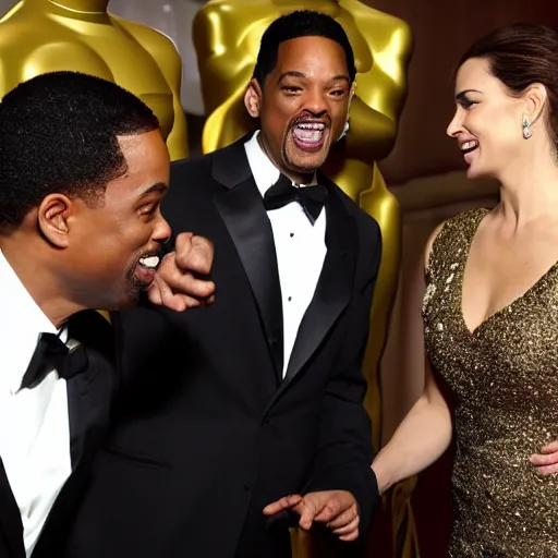 Prompt: a photo of will smith slapping Chris Rock at the oscars