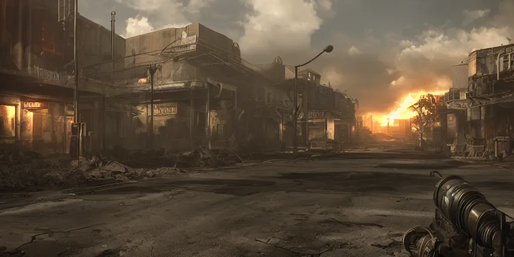 Image similar to fallout concept art new reno render dramatic lighting unreal engine 5