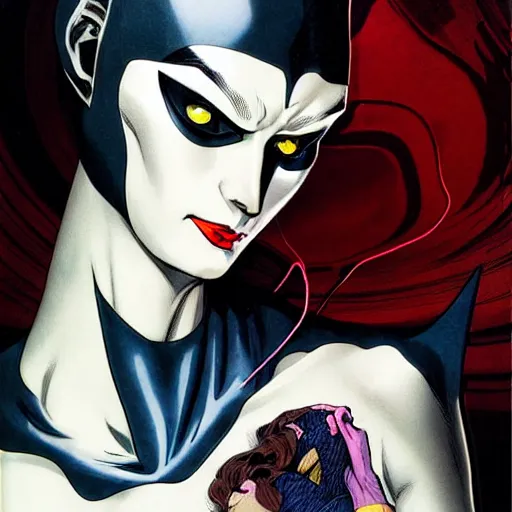 Image similar to prompt : portrait of cat women from batman soft light painted by james jean and katsuhiro otomo and erik jones, inspired by akira anime, smooth face feature, intricate oil painting, high detail illustration, sharp high detail, manga and anime 1 9 9 9