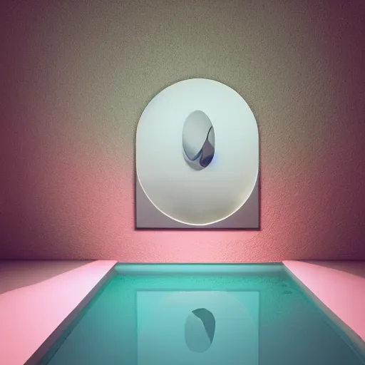 Image similar to hyperrealistic geometric objects in a surreal minimalistic 8 0's dreamscape environment by salvador dali, enormous emoji, highly detailed, 3 d render, octane, beautiful lighting, photorealistic, intricate, elegant, wayne barlowe, water, mirrors, pink doorway, beautiful, masterpiece, trending on artstation, palm tree