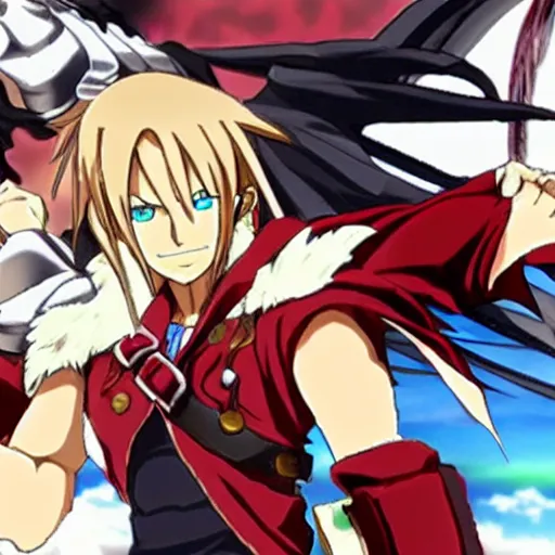 Prompt: edward elric as a guilty gear character, anime