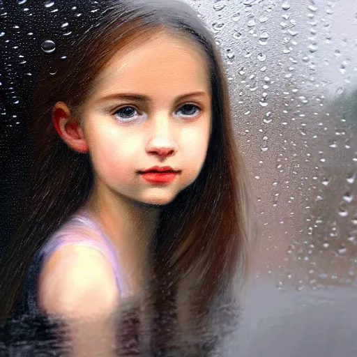 Prompt: portrait of the reflection of a girl on a car window in the rain, detailed realism face in painting, detailed beautiful portrait, oil painting masterpiece, 8 k resolution, smooth, sharp focus, trending on artstation, by rembrandt