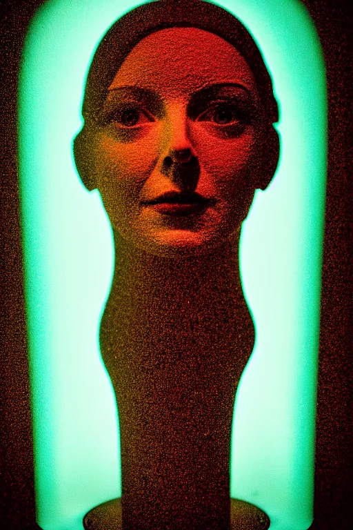 Image similar to portrait of a woman made by wet clay filing drop, ice - carving, editorial photography, film grain, f / 2 2, low contrast, kodachrome, 3 - dimensional, 4 k, hsv, quaternary, 6 spotlight, nixie tube, matte, dirt, mud, clay