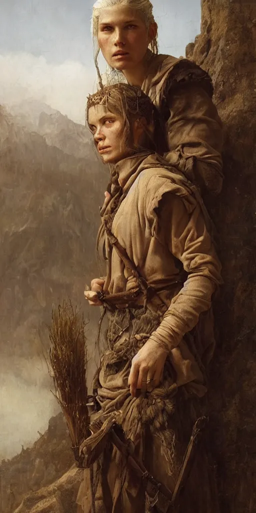 Image similar to the portrait of ( ( ( ( ( hunter schafer ) ) ) ) ) as a village peasant by roberto ferri, fantasy, witcher, very detailed oil painting, masterpiece, 8 k