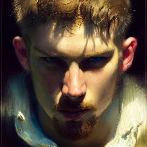 Image similar to a portrait of a good - lookiung white boy gangster,, high detail, cleary see face, by gaston bussiere, bayard wu, greg rutkowski, odd nerdrum, maxim verehin, dan dos santos, masterpiece, sharp focus, cinematic lightning - h 7 6 8