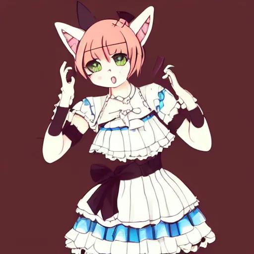 Prompt: a pixiv style illustration of cat girl wearing a french maid dress | gelbooru image database | sankakucomplex image database | shuushuu image database