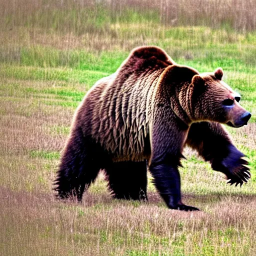 Image similar to grizzly bear holding a mounted minigun