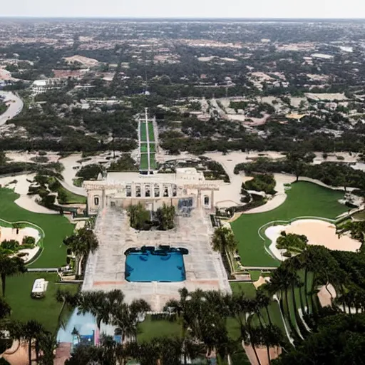 Prompt: aerial view of Joe Biden, an FBI agent rating, Mar-a-Lago resort