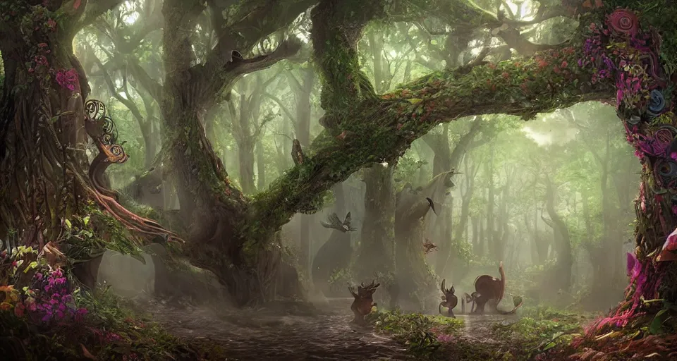 Image similar to Enchanted and magic forest, by CGSociety