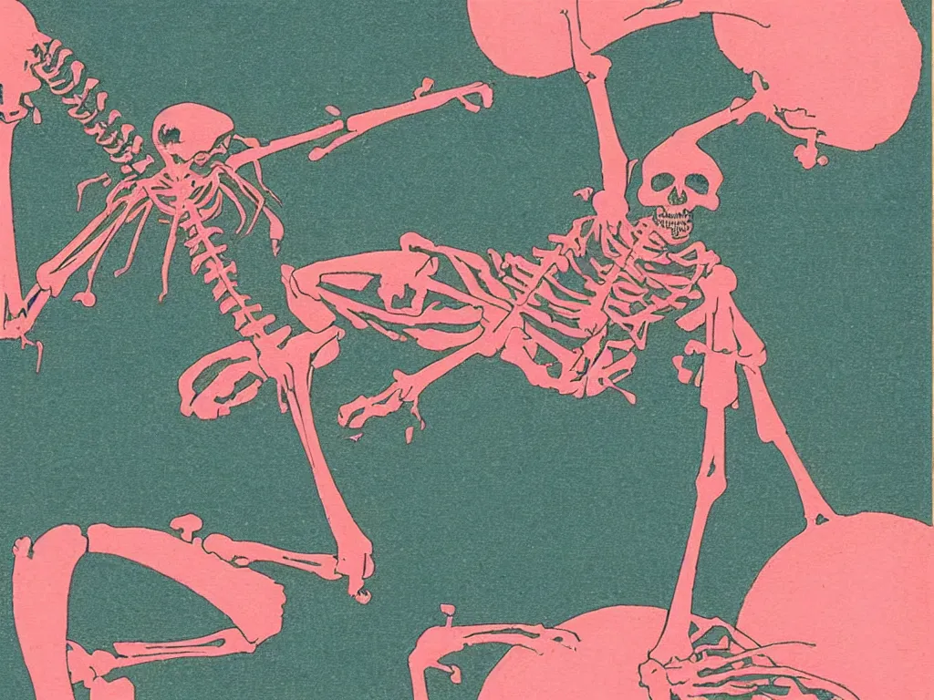 album art of an x-ray skeleton flying and squirting | Stable Diffusion ...