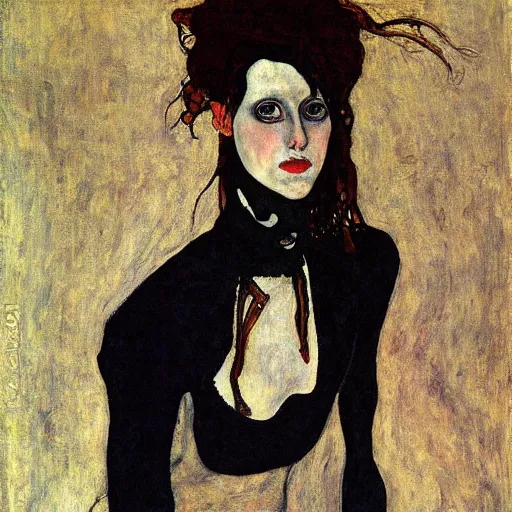 Prompt: goth girl, oil painting by Egon Schiele, masterpiece