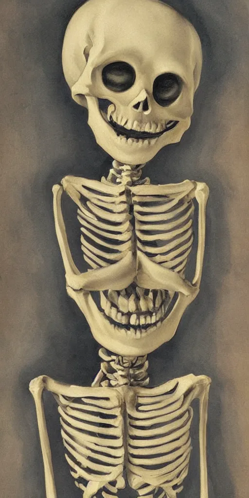 Image similar to cute smiling skeleton girl, socialist realism painting, highly detailed