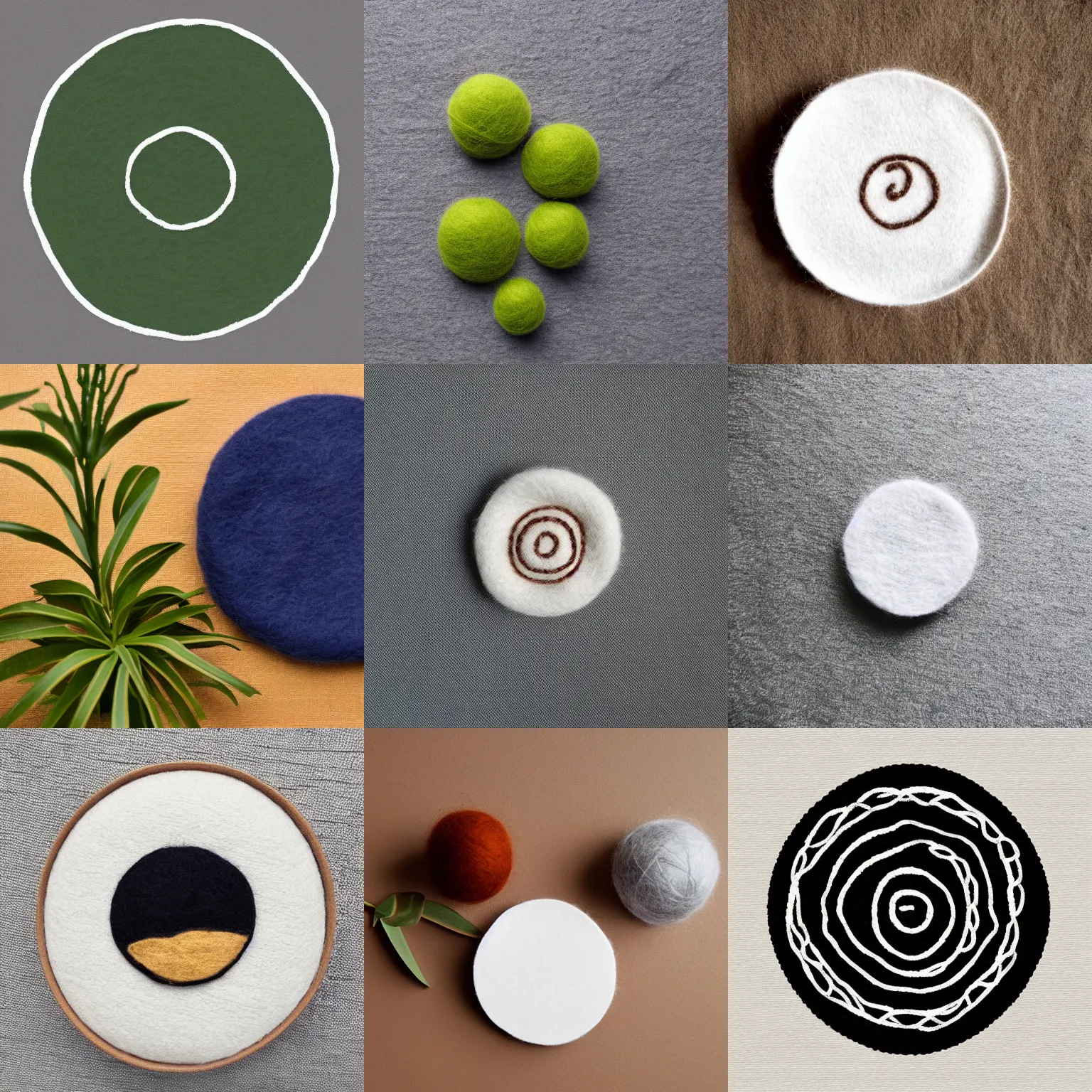 Prompt: minimalistic logo, round, art, wool, craft, exquisite, premium, plants