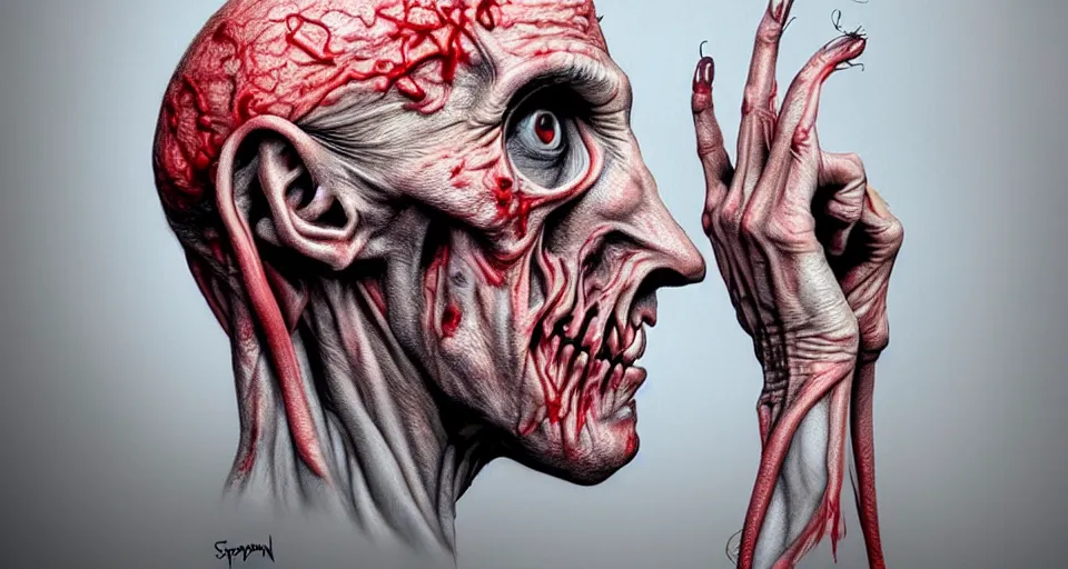 Image similar to horrible 🧠 🫀 🫁 🦴 🧟 🧟♀ 🧟♂ hyper realistic artwork, style of stephen bliss, full colour, upscale, 8 k, masterpiece