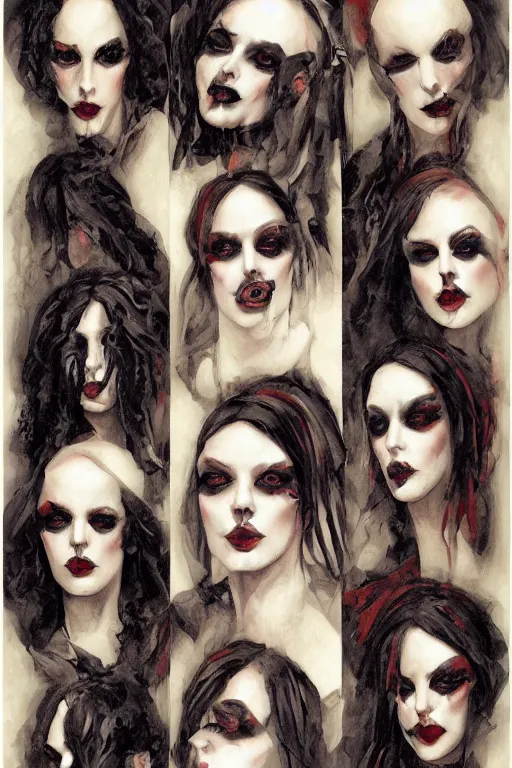 Prompt: an illustration of a tiling pattern of goth women by michael hussar