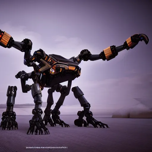 Image similar to hexapod beast, convex, kitbashing, robot, unreal engine, 4 k