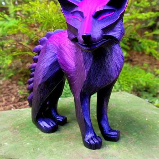 Image similar to !dream Emerald Fox sculpture with glowing purple eyes