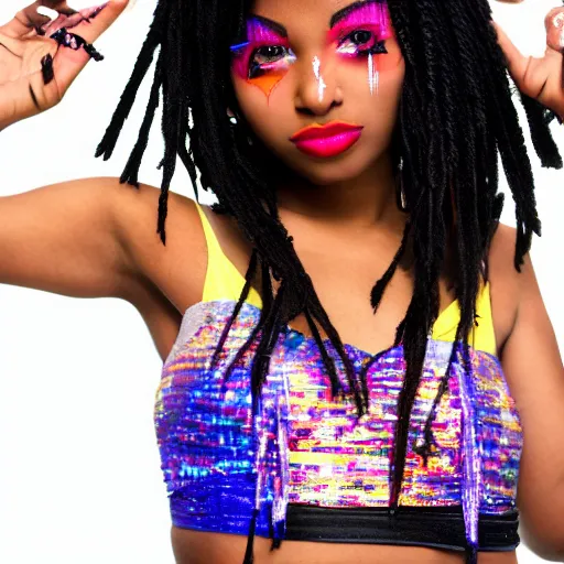 Image similar to beautiful black emo girl, dancing at a rave, professional photography, 4 k, 8 k, high quality photograph
