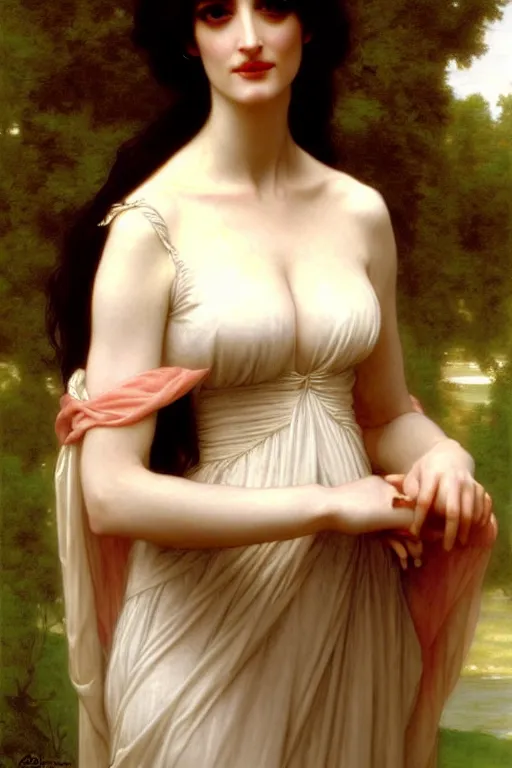 Image similar to eva green angeline jolie gessica chastain,, painting by rossetti bouguereau, detailed art, artstation