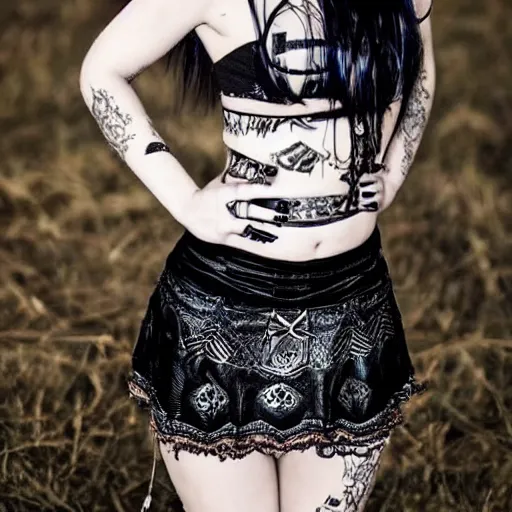 Image similar to kerli koiv goth girl in mini skirt and crop top, intricate, extremely detailed, modeling photography, teen