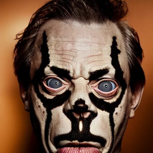 Prompt: a close - up portrait photo of steve buscemi cosplaying as a poison frog by erwin olaf