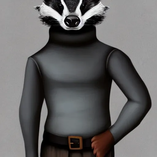 Prompt: Handsome male badger anthro furry wearing a turtleneck, digital art