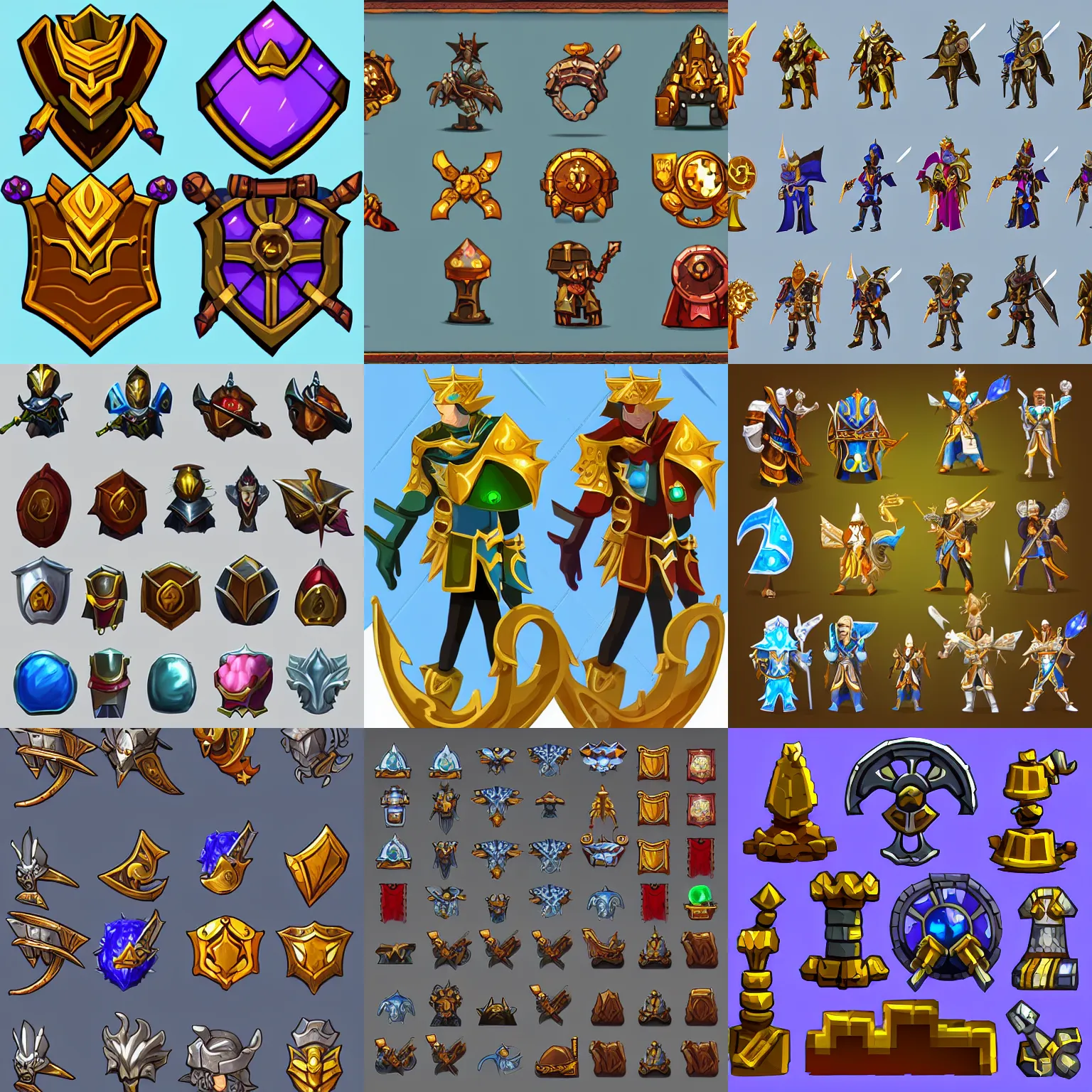Prompt: collection of magic armours on transparent background, 2 d game assets, questland style