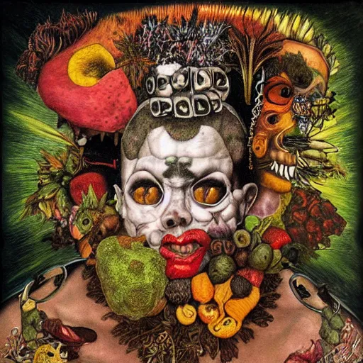 Image similar to punk album cover, psychedelic, giuseppe arcimboldo