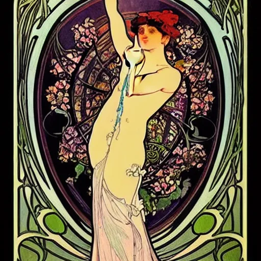 Image similar to beautiful art nouveau of tropical flora by Alphonse Mucha