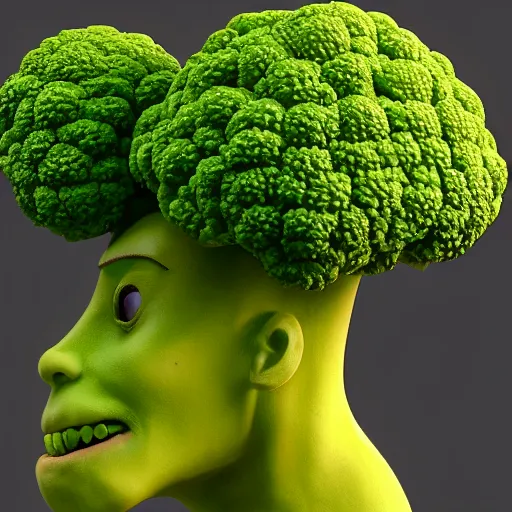 Image similar to [ [ [ human - like anthropomorphic broccoli ] ] ]!! has an elizabeth olsen face, trending on zbrush, unreal engine 5, cgsociety contest winner, intricate, detailed, 4 k quality, concept art