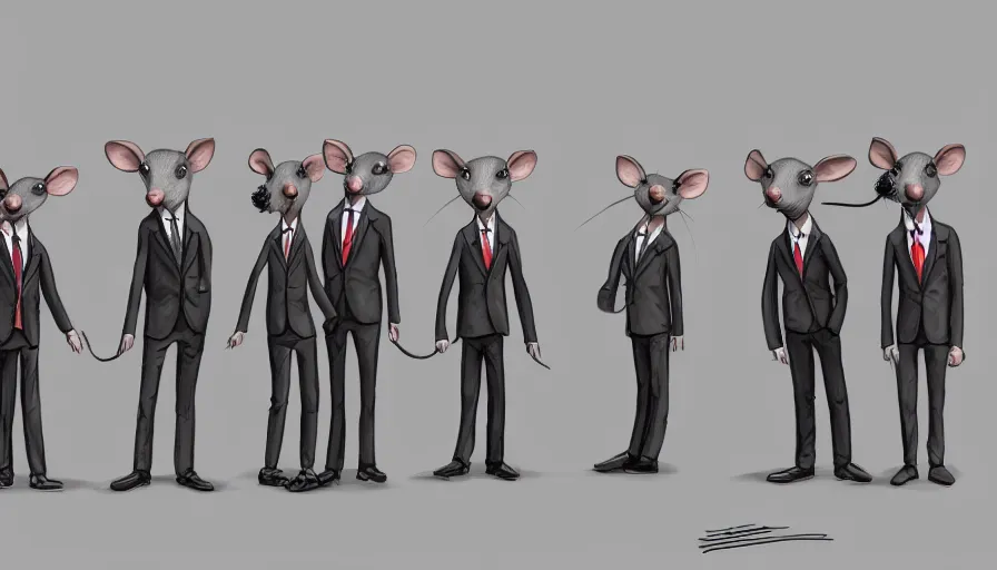 Image similar to anthropomorphic rats in suits waiting for the train, dystopian art, artstation, photorealistic rendering, concept art